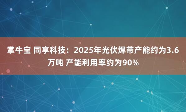 掌牛宝 同享科技：2025年光伏焊带产能约为3.6万吨 产能利用率约为90%