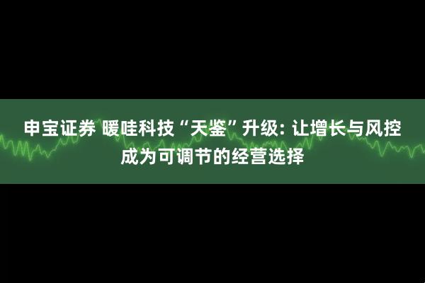 申宝证券 暖哇科技“天鉴”升级: 让增长与风控成为可调节的经营选择